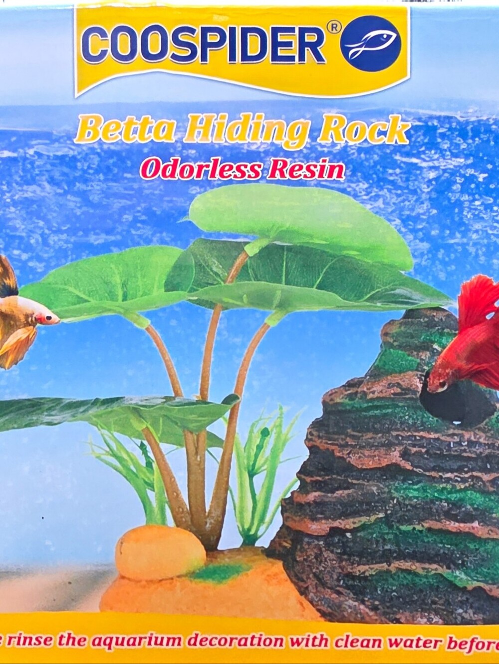 Betta Hiding Rock - Green and Brown Aquarium Decor